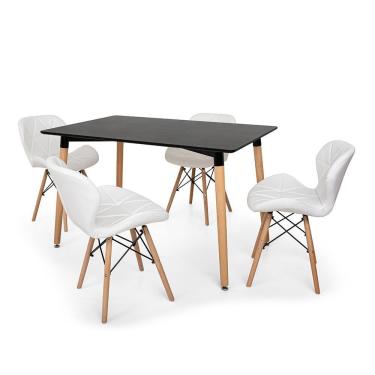 Imagem de Kit Mesa Jantar Eiffel 120x80 Preta 04 Cadeiras Slim Branca