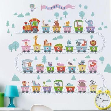 Imagem de Adesivos de parede Alphabet Train Cartoon Animal PVC 30x90cm - yiweisa