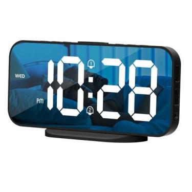 Imagem de Despertador LED digital grande com alarmes duplos, display espelhado -