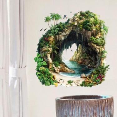 Imagem de Adesivos de parede 3D Ocean Cave Jungle Island Scenery PVC - yiweisai