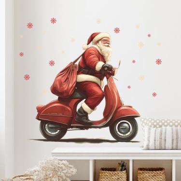 Imagem de Adesivos de parede Papai Noel Riding Scooter Christmas Cartoon - yiwei