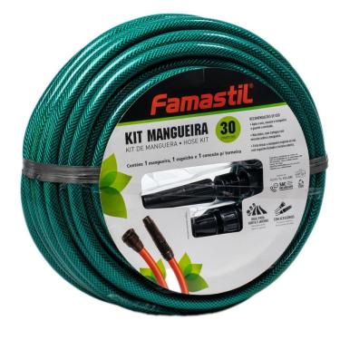 Imagem de Mangueira para Jardim 30M Trançada Kit com Esguicho e Conector  Verde Famastil