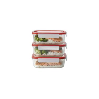 Imagem de Kit 3 Potes Vidro Hermético 370ml Retangular Marmita Casambiente