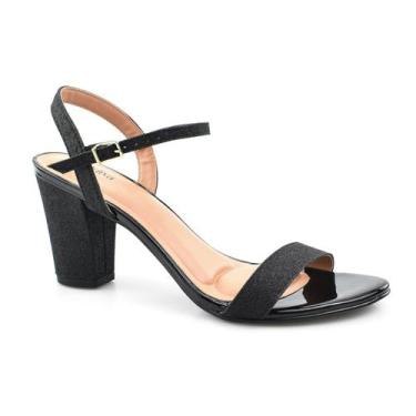 Imagem de Sandália Godiva Feminina Salto Bloco Médio Glitter Preta, 38