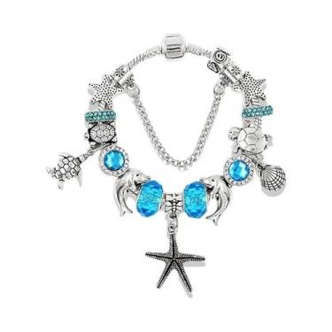 Imagem de Pulseira De Cristal Murano Azul Com Charme De Golfinho Para Mulheres, 