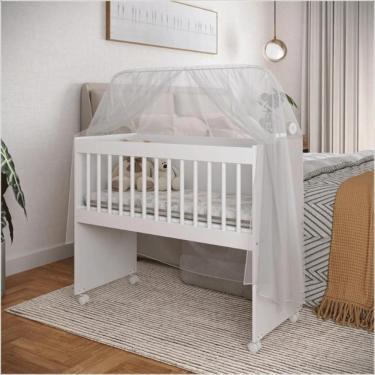 Imagem de Mini Berço Moisés Multifuncional Vira Mesa, Aparador E Escrivaninha MDF Branco