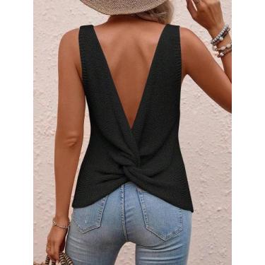 Imagem de Colete Feminino De Verão Sem Mangas Com Recorte Grande Nas Costas E Tr