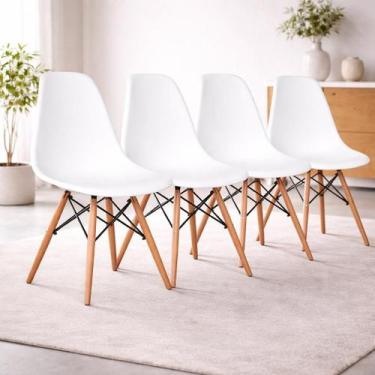 Imagem de Kit 4 Cadeiras Charles Eames Eiffel Branca Base Madeira Sala Cozinha J