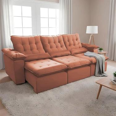 Imagem de Sofá Retrátil 2.90m Reclinável Em Suede Vibrante E Design Elegante Europa Laranja