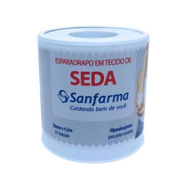 Imagem de Esparadrapo Branco Tecido Em Seda Sanfarma 50mmx4,5m 24 Unid