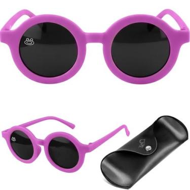 Imagem de oculos de sol criança rosa retro vintage proteção uv + case menina qua