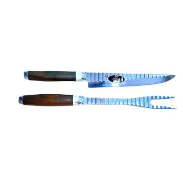 Imagem de Conjunto Garfo e Faca Inox Malhado Cervo e Imbuia 8 Pol SG - Facas SG