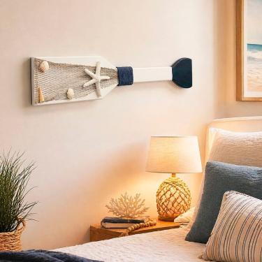 Imagem de Remo Decorativo de Parede Remo Decorativo para Casa de Praia em Madeira Branco 48cm