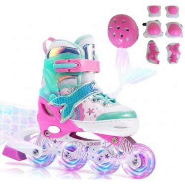 Imagem de Patins Inline Roller Ajustável C/ Led Sereia Lançamento + BOLSA + KIT 