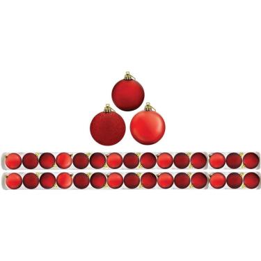Imagem de Super Kit 30 Bolas De Natal Glitter, Lisa e Fosca Vermelha 4cm - Rio Master