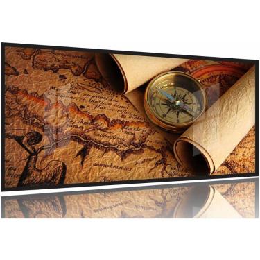 Imagem de Quadro Decorativo Mapa Mundi Retro 130x60 Moldura Preta 2x2