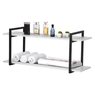 Imagem de Nicho Banheiro Preto Com Prateleiras Branco 60cm