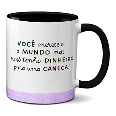 Imagem de Caneca Flork Namorados Mãos Dadas Você Merece O Mundo Mas (Preta)