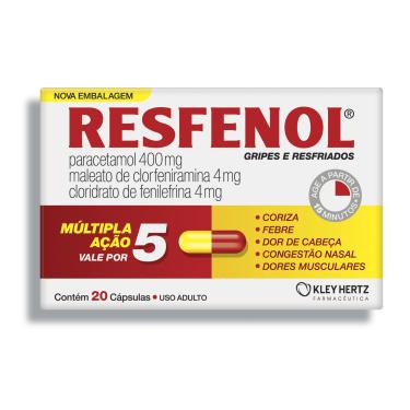 Imagem de Resfenol Paracetamol 400mg + Cloridrato Fenillefrina 4mg + Maleato de Clorfeniramina 4mg 20 cápsulas 20 Cápsulas Gelatinosas