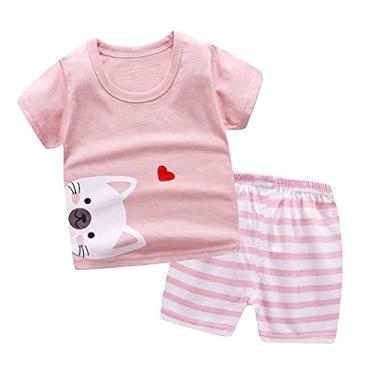 Imagem de Camisetas infantis de manga curta regatas diariamente 2 peças roupas prematuros para bebês meninos (rosa, 2-3 anos)