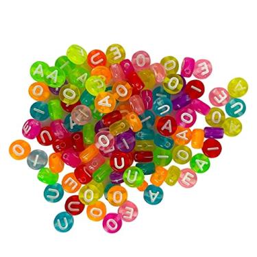 Imagem de 300 Missangas Letras Redonda Translucida Colorida Vogal Miçanga Para Montar Pulseira Colar Bijuteria