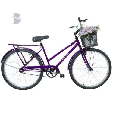 Imagem de Bicicleta Retrô Aro 26 Freio V-Brake Cesta Violeta