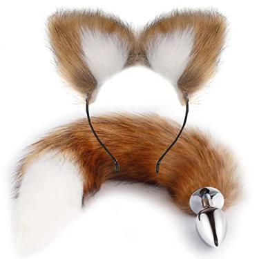 Imagem de XfeyaSri Plug Anale, Raposa SM Fox Tail Butt, Tail Plug Metal Backyard Plug, Brinquedos Adultos Brinquedos Sexuais, rabo de raposa, orelhas de raposa (marrom)