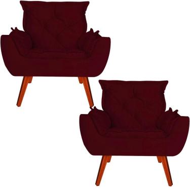 Imagem de Kit 02 Poltronas Decorativa Melissa Pés Madeira Suede Marsala