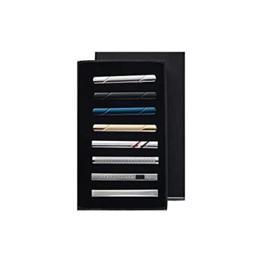 Imagem de EvmAsaLQ 8 peças de clipes de gravata para homens, preto, dourado, azul, prata, conjunto de clipe de barra de gravata é um presente para pai e amante, adequado para presentes de negócios de casamento