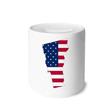 Imagem de DIYthinker Vermont USA Map Stars Stripes Flag Shape Money Box Saving Banks Ceramic Coin Case Kids Adults