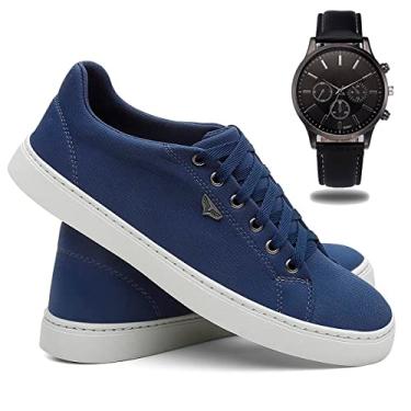 Imagem de Kit Sapatênis Masculino Urbano Conforto Palmilha Confortável e Relógio Ponteiro - Azul/40