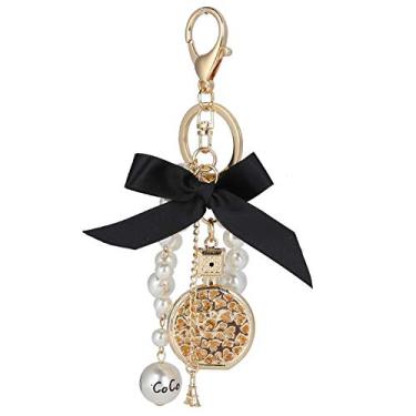 Imagem de Chaveiro bonito perfume frasco forma liga bowknot chaveiro handmade pingente chaveiro para chave saco telefone decoração