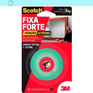 Imagem de Fita Dupla Face Scotch Fixa Forte Uso Externo 24mm X 1,5m 3m
