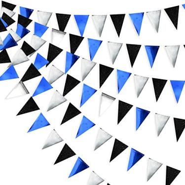 Imagem de Decorações de festa azul marinho preto e prata de 91 m azul royal bandeira triângulo bandeira bandeira bandeirinha bandeirinha para aniversário casamento nupcial chá de bebê náutico Ahoy Achor tema pirata decorações suprimentos