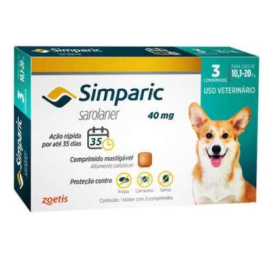 Imagem de Antipulgas Simparic 40Mg Para Cães 10,1-20Kg Com 3 Comprimidos - Zoeti