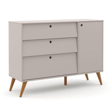 Imagem de Comoda de Bebê Gold Retrô 1 Porta e 3 Gavetas 100% MDF Cor Cinza com Eco Wood - Matic Móveis