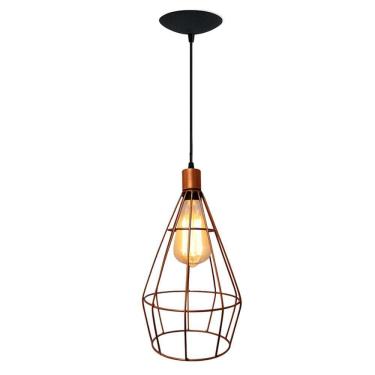 Imagem de Lustre Pendente Aramado Retrô Luminária Cone Cobre
