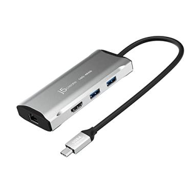 Imagem de j5create Hub USB C – 4K 60Hz HDMI, 2 USB-A 10Gbps, USB-C 10Gbps com PD 100W, Ethernet, | Adaptador multiportas para MacBook, ChromeBook, XPS, Surface Pro (JCD392)