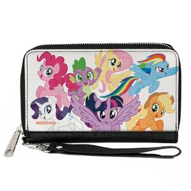 Imagem de Buckle-Down Hasbro Wallet, Zip Around, My Little Pony Mane Six and Spike Action Poses Group Branca, Couro Vegano, Branco, 7.5"x4.5", Casual