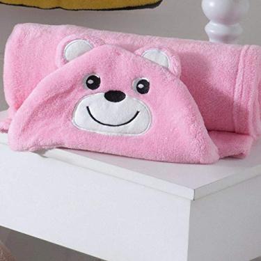 Imagem de Manta Baby com Capuz de Urso Jolitex Rosa Infantil Poliéster