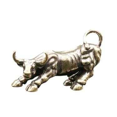 Imagem de ESTINTENG Pingente de chaveiro de boi do zodíaco de latão puro, ornamento decorativo de padrão esculpido retrô - touro grande