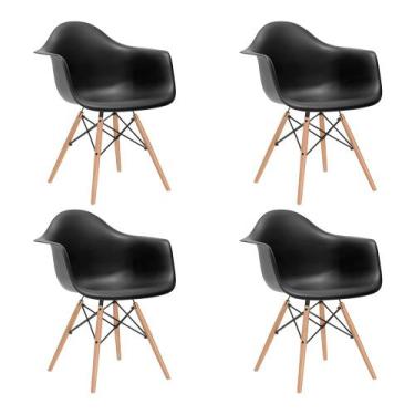 Imagem de Kit 4 Poltronas Eames de Madeira com Braço Daw com Assento Preto - CAS
