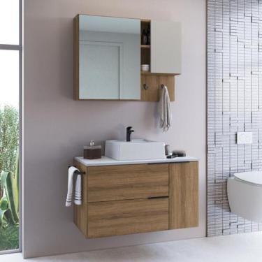 Imagem de Conjunto para Banheiro Gabinete Suspenso 80cm com Toalheiro Cuba e Esp