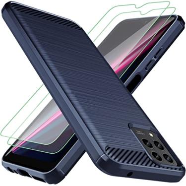 Imagem de Osophter Capa T-Mobile Revvl 6 Pro 5G com 2 películas protetoras de borracha TPU flexível para celular T-Mobile T Phone Pro/REVVL 6X Pro (azul marinho)