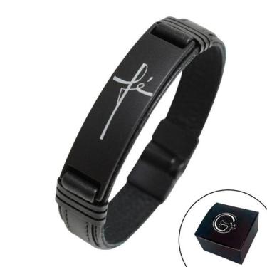 Imagem de Pulseira de Couro Masculina Magnética Fé All Black - GRANADO ACESSÓRIO