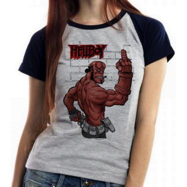 Imagem de Baby look blusa feminina ou Camiseta unissex  HellBoy dedo - Empório D