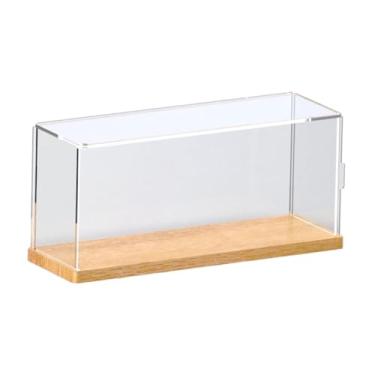 Imagem de Ｂｅｓｇａ Acrílico transparente colecionáveis ​​brinquedos expositores à prova de poeira fundo de madeira multiuso para acessórios de organização de, 30x10x13.5cm