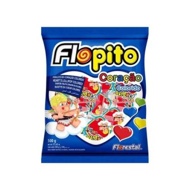 Imagem de Pirulito Coração Flopito Colorido C/ 50 Unid - 500g - FLORESTAL