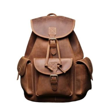 Imagem de Mochila de viagem de moda de grande capacidade para homens mochila vintage de couro para homens mochila para laptop(Vintage Brown)