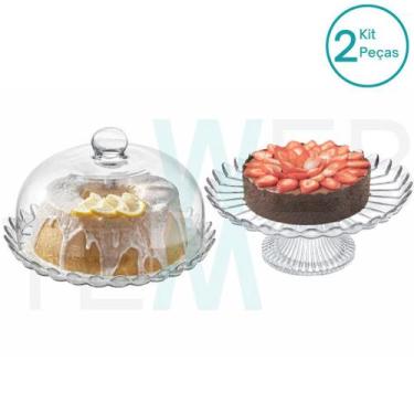 Imagem de Conjunto Mini Boleira de Vidro e Mini Prato para Bolo com Pé Pétalas d